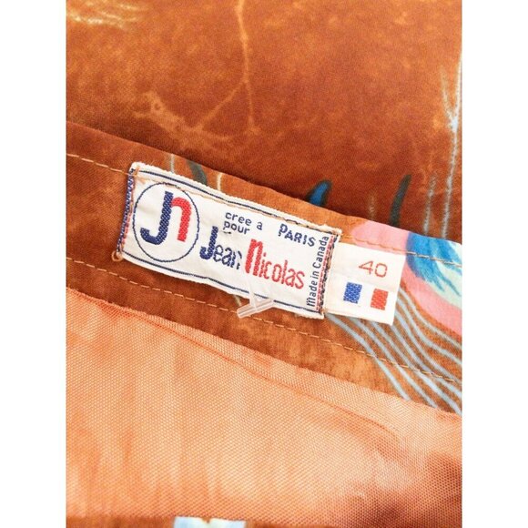 Vintage 1960s Jean Nicolas A-Line Midi Skirt Mod Abstract Print Size 40 Brown Mu - Picture 3 of 5